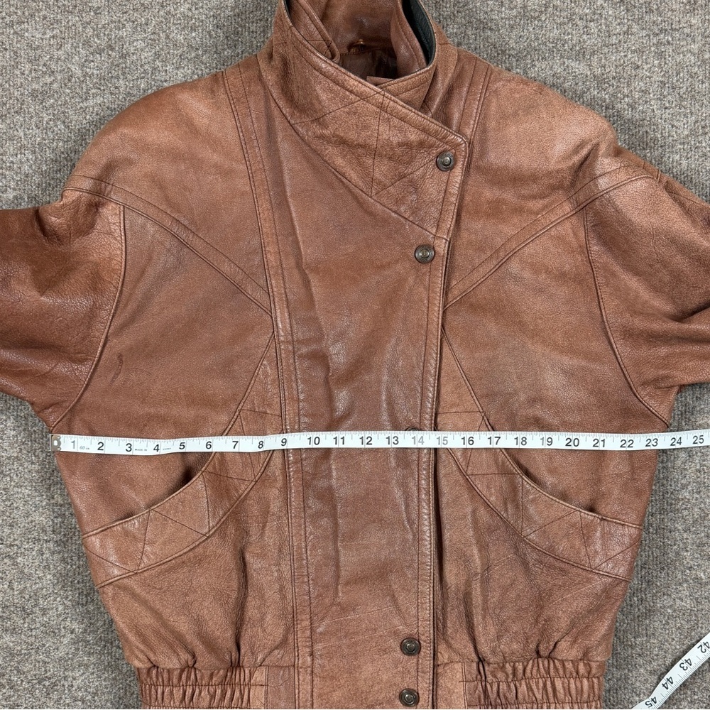 VTG Wilsons Adventure Bound Light Brown Leather Bomber Jacket Mens M Funnel Neck - Picture 12 of 12